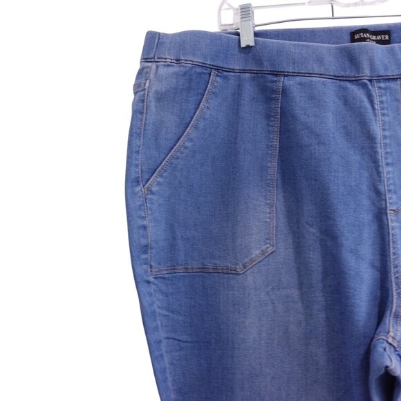 LN Susan Graver Jeans Jogger Pull On Pants Sz 24W Blue Tapered Medium Denim - Picture 2 of 9